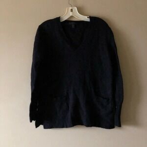 J. Crew Alpaca Merino Wool Blend Black V Neck Pullover Sweater‎ Pockets Small